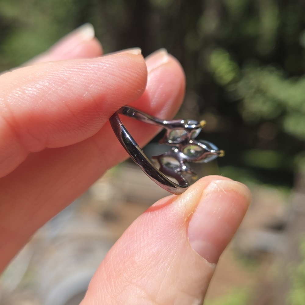 Blue Topaz Natural Gemstone Sterling Rhodium & Gold Ring Sz7 - Picture 7 of 8